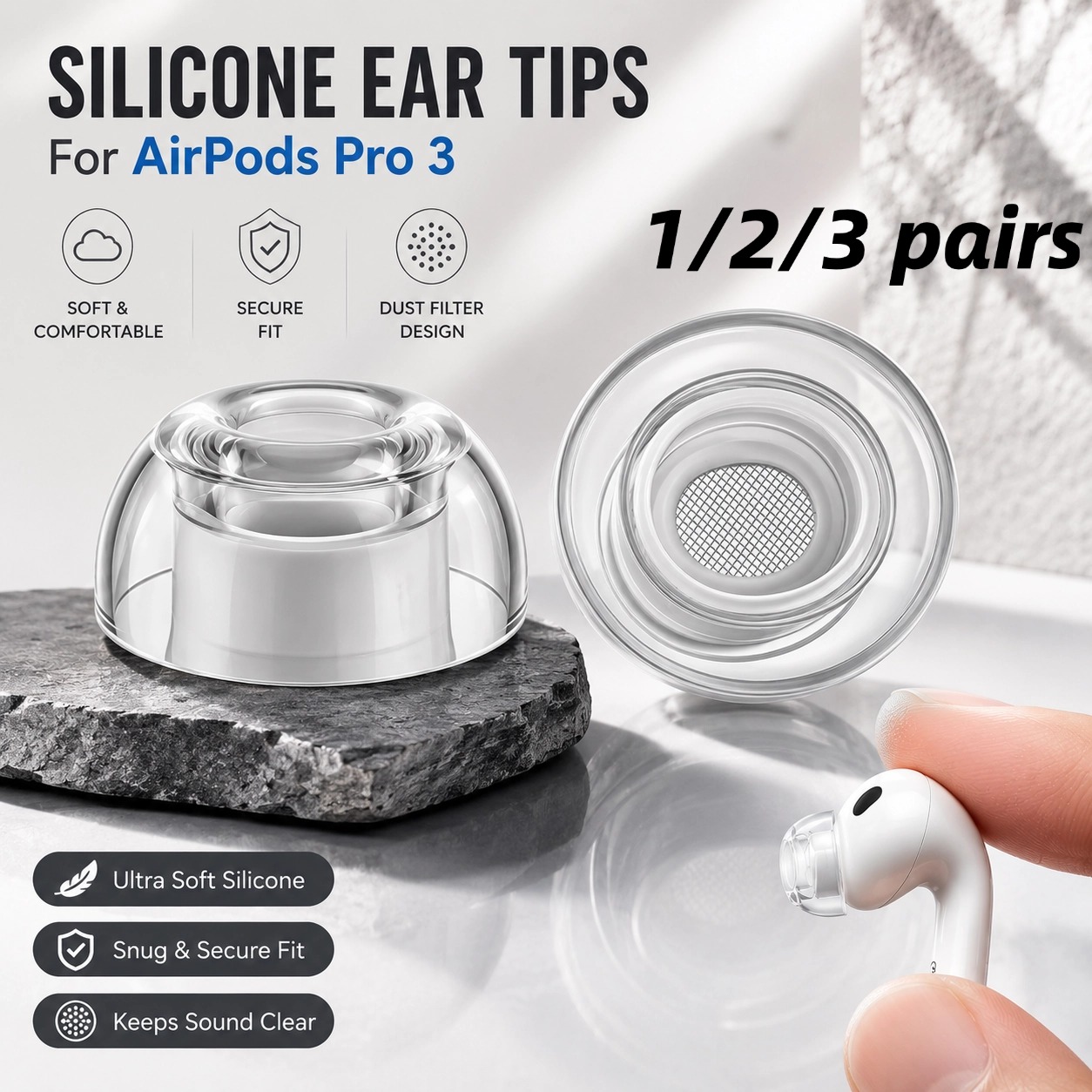 Silicone Ear Tip Replacement - 1/2/3 Pares de Pontas de Silicone